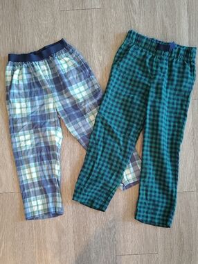 Plaid Cotton Boxer Pj Pants Set - Green & Blue